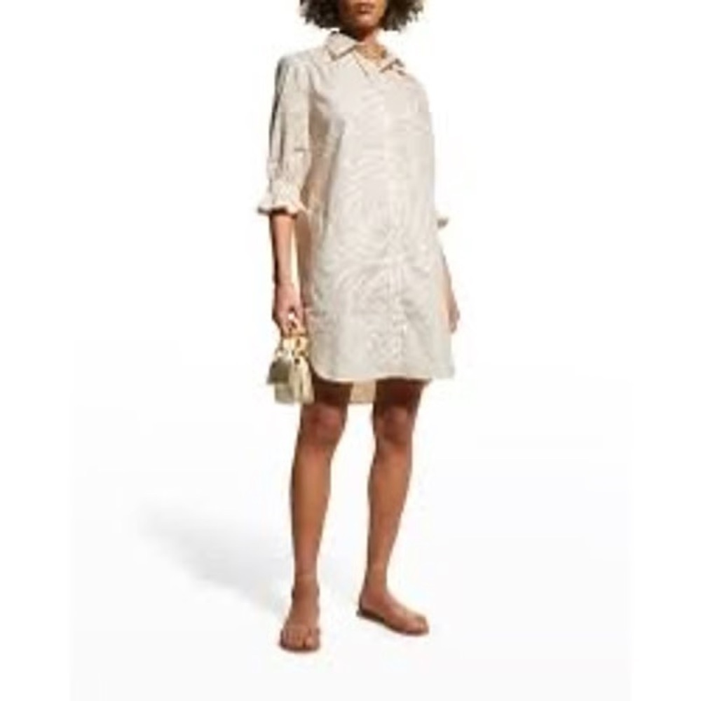 Finley Cream Miller Zebra Print Button-Up Shirt Dress, Size Small - Picture 3 of 6
